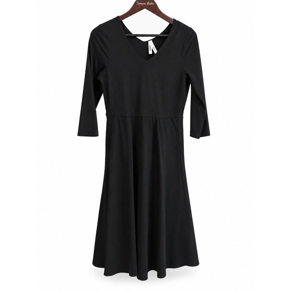 Pact Fit and Flare Dress Womens Medium Black EUC Organic Cotton V Neck